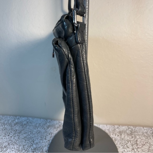 MARGOT Leather Two Zipper Crossbody Shoulder Bag In black leather - Picture 5 of 12